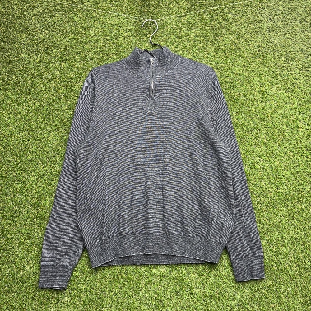 Bonobos Sweater Mens Large Gray 1/4 Zip Mock Neck Knit Striped Pullover Casual